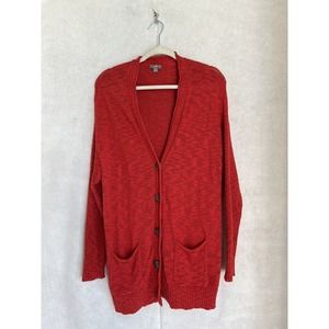 J.Jill Long Cardigan Medium Tall Red Pockets vintage